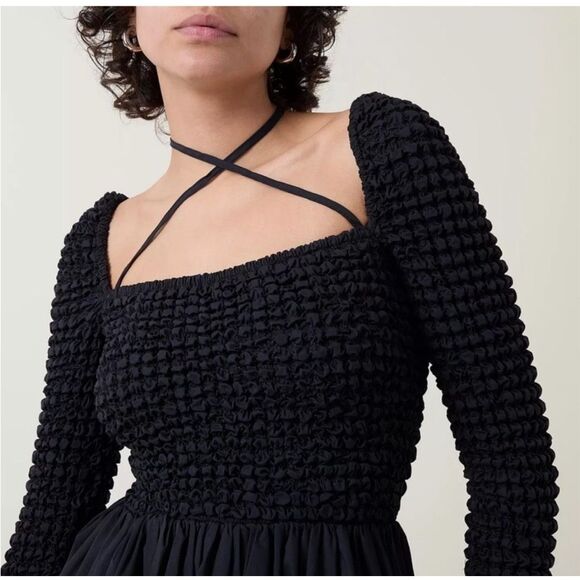 STAUD Cassidy Puckered Long-Sleeve Halter Mini Dress small - Picture 2 of 7